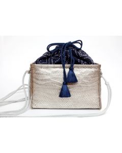 Platinum Lacquered Woven Bamboo Handbag (Kumihimo Strap, Sashiko Inner)